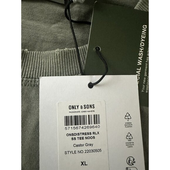 Only & Sons Men's Distressed Short Sleeve T-Shirt Castor Gray XL Casual  New - Picture 8 of 14